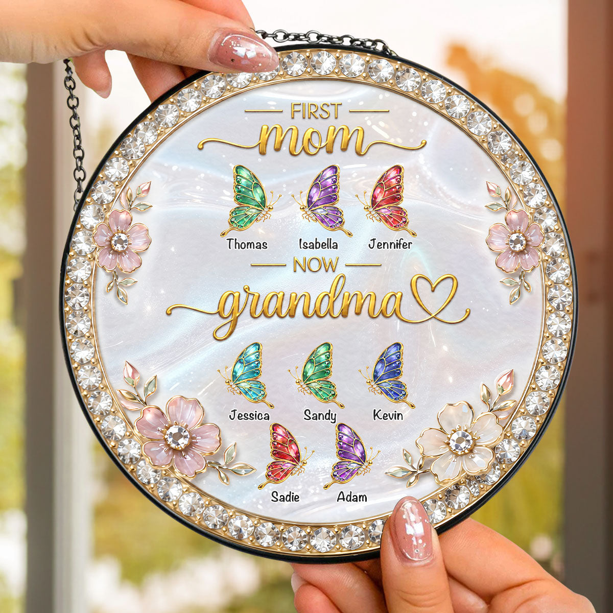 Custom Grandma Hanging Decor, Mother's Day Birthday Gifts • First Mom Now Grandma 2 - Personalized Window Hanging Suncatcher