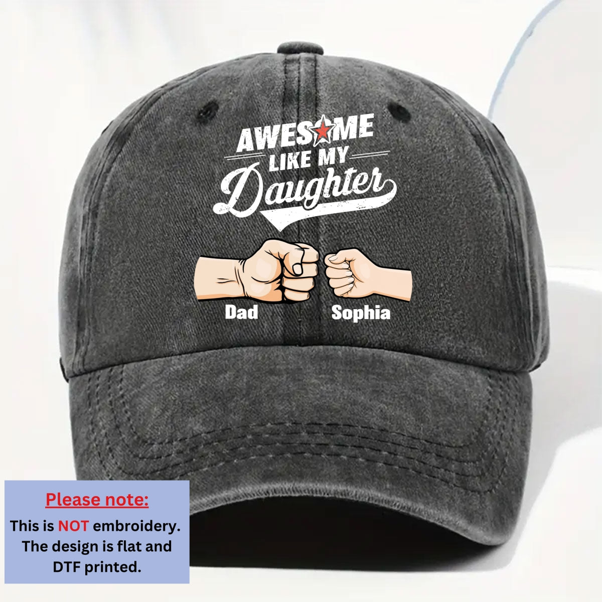 Custom Father's Day Christmas Birthday Gifts for Dad • Awesome - Personalized Vintage Washed Denim Cap