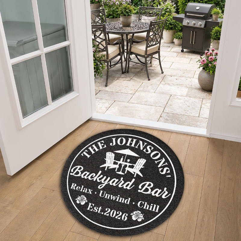 Welcome To Our Backyard Oasis - Personalized Doormat