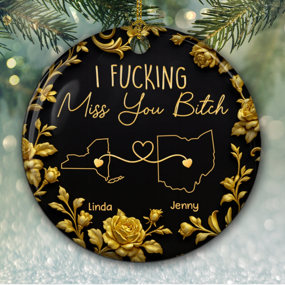 Custom Friendship Christmas Ornament, Best Friend Gift •  I Miss You Bestie Dark Version - Personalized Ceramic Ornament