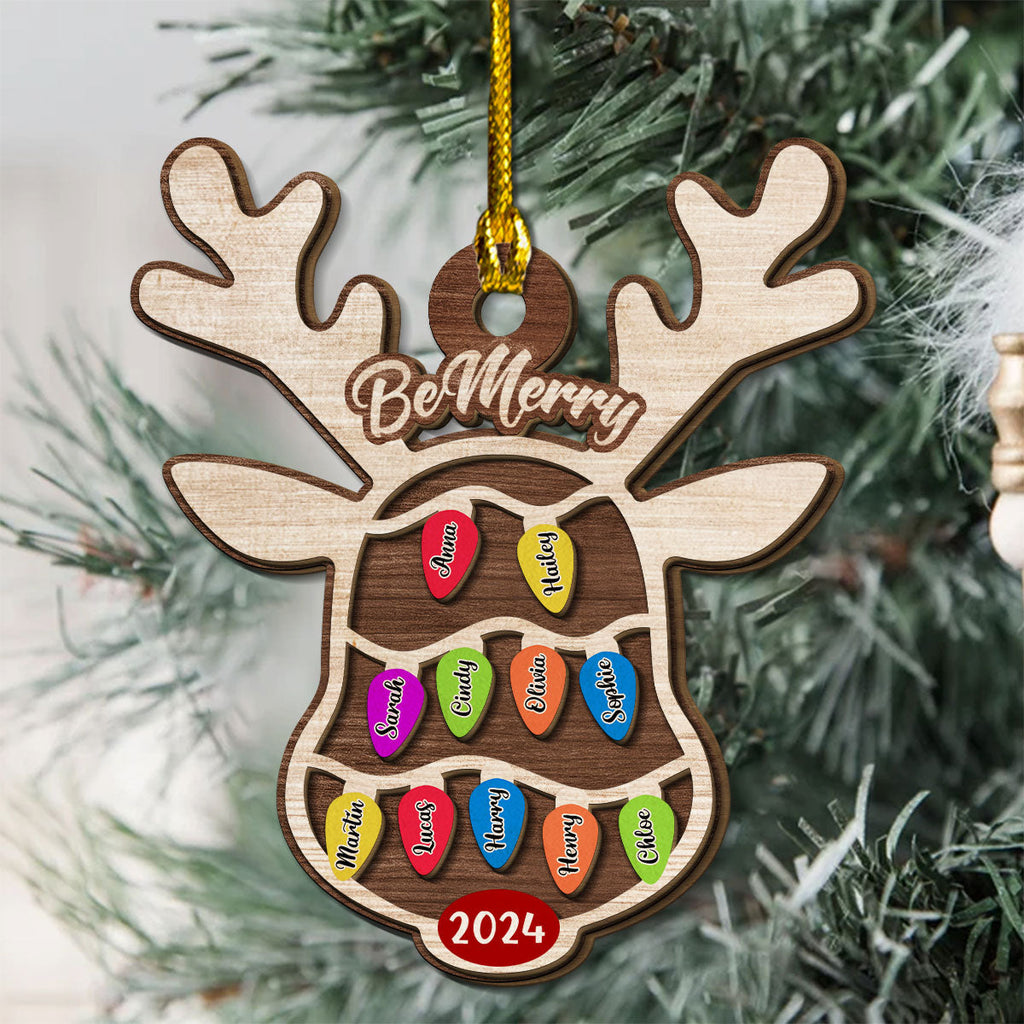 Custom Family Ornament, Christmas Gift for Family Members •  Reindeer Christmas Family Light - Personalized 2-Layered Wood Ornament