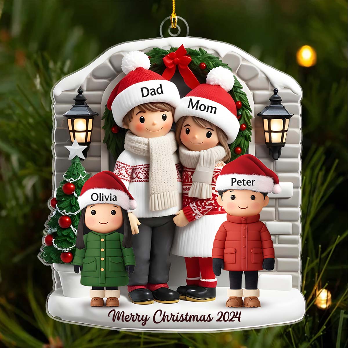 Custom Family Ornament, Christmas Gift for Family Members •  Farmhouse Family Christmas - Personalized Acrylic Ornament