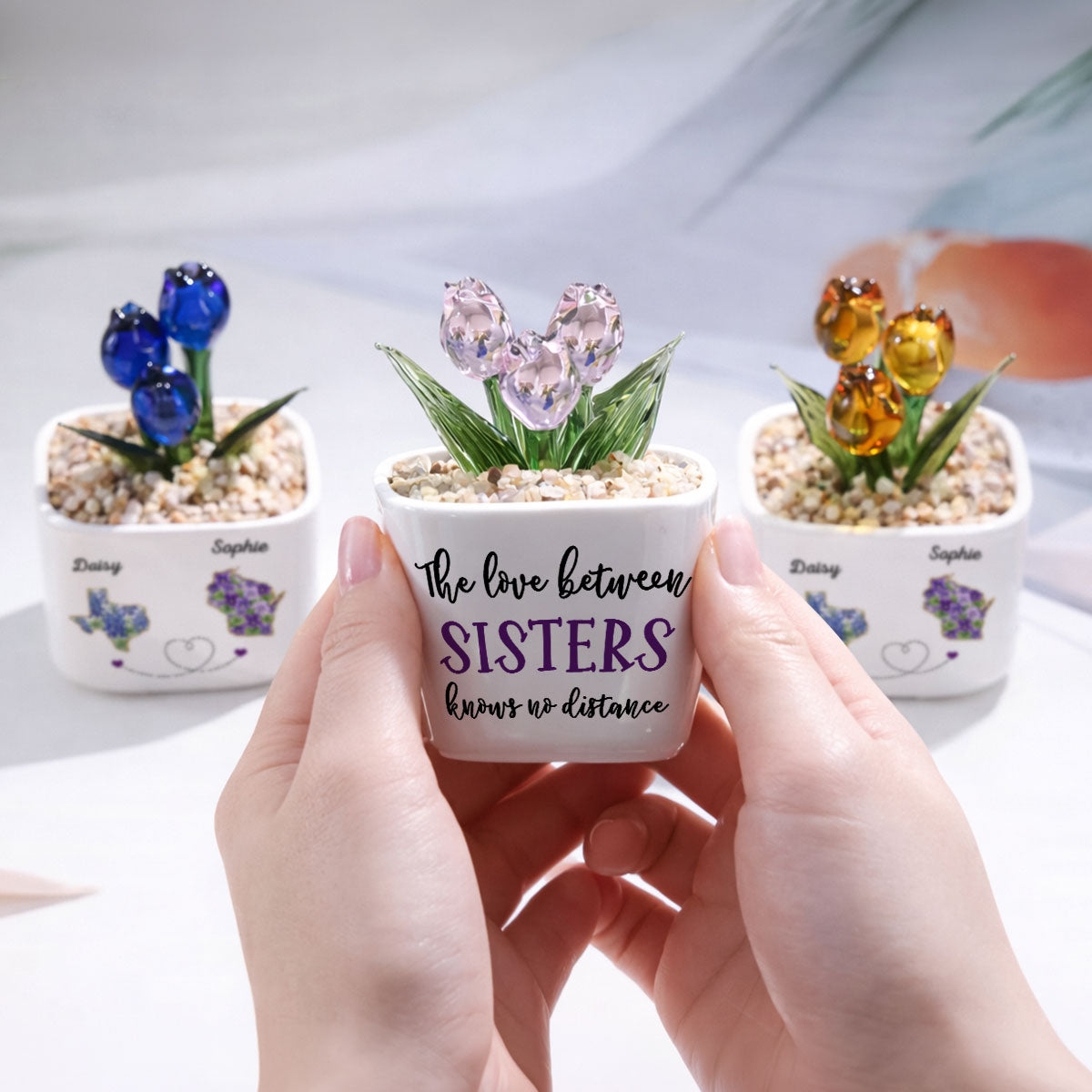 Custom Flower Keepsake, Glass Home Decor Gift for Soul Sister • Best Friends Since The Beginning - Personalized Glass Everlasting Tulips
