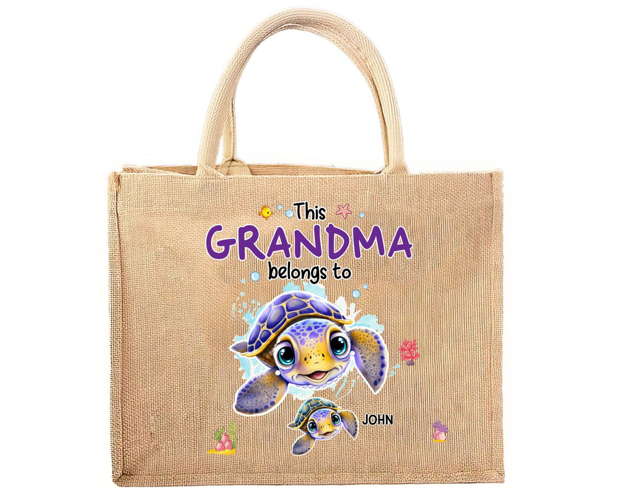 This Grandma Belongs To - Personalized Jute Tote Bag
