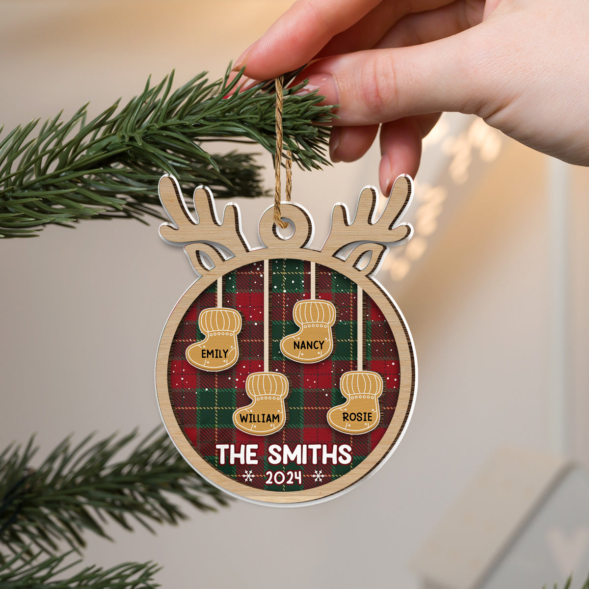Custom Family Ornament, Christmas Gift for Family Members •  Ginger Family Christmas - Personalized Wood And Acrylic Ornament