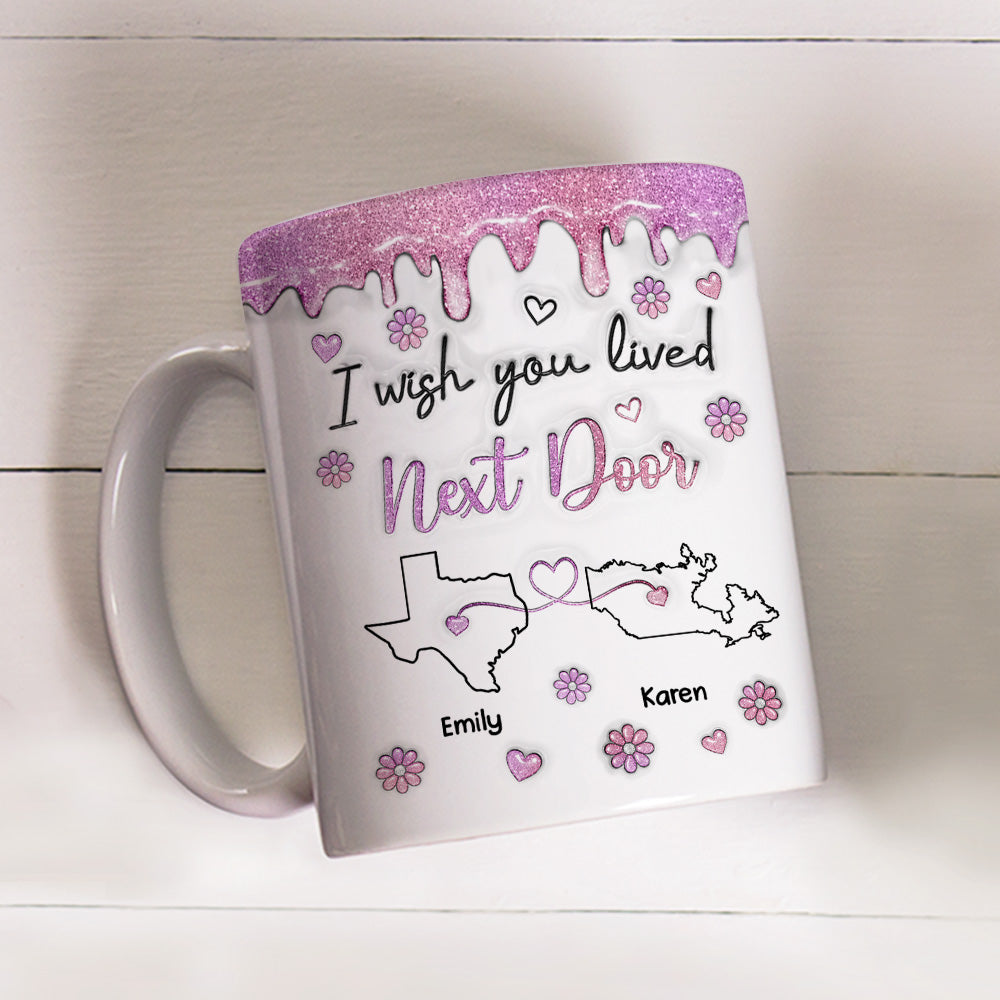 Custom Best Friend, Christmas & Birthday Friendship Keepsake Gift • I Wish We Lived Closer Glitter - Personalized 3D Inflated Effect Mug