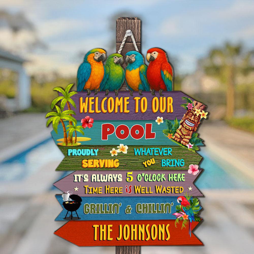 Custom Family Summer Backyard, Patio & Porch Decor • Welcome To Our Patio - Personalized Wood Sign