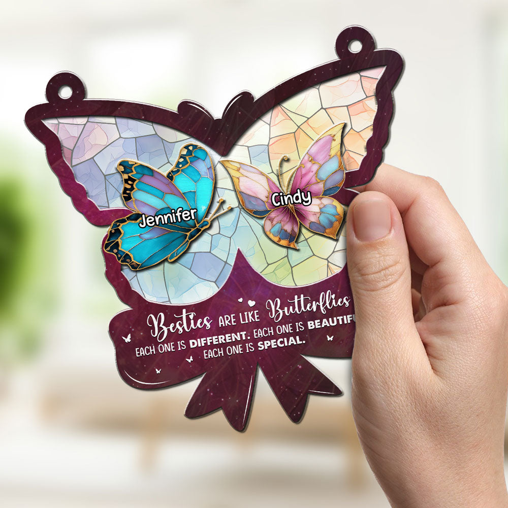 Custom Best Friend Hanging Decor, Friendship Birthday Gifts • Butterflies - Personalized Suncatcher
