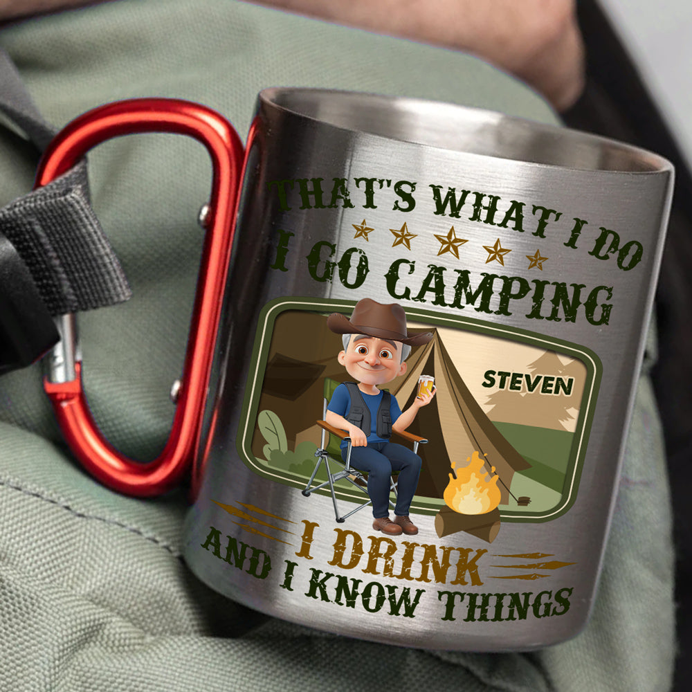Custom Father's Day, Special Gift for Dad & Grandpa • I Go Camping I Drink - Personalized Carabiner Mug