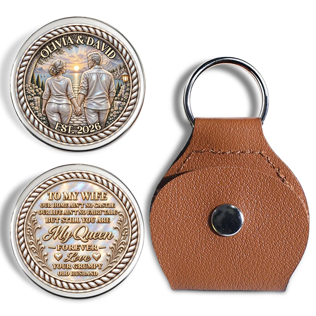 Custom Coin Keychain for Wife, Couple Anniversary Valentine's Day Gifts • Never Far Away - Personalized 3D Printing Pocket Hug