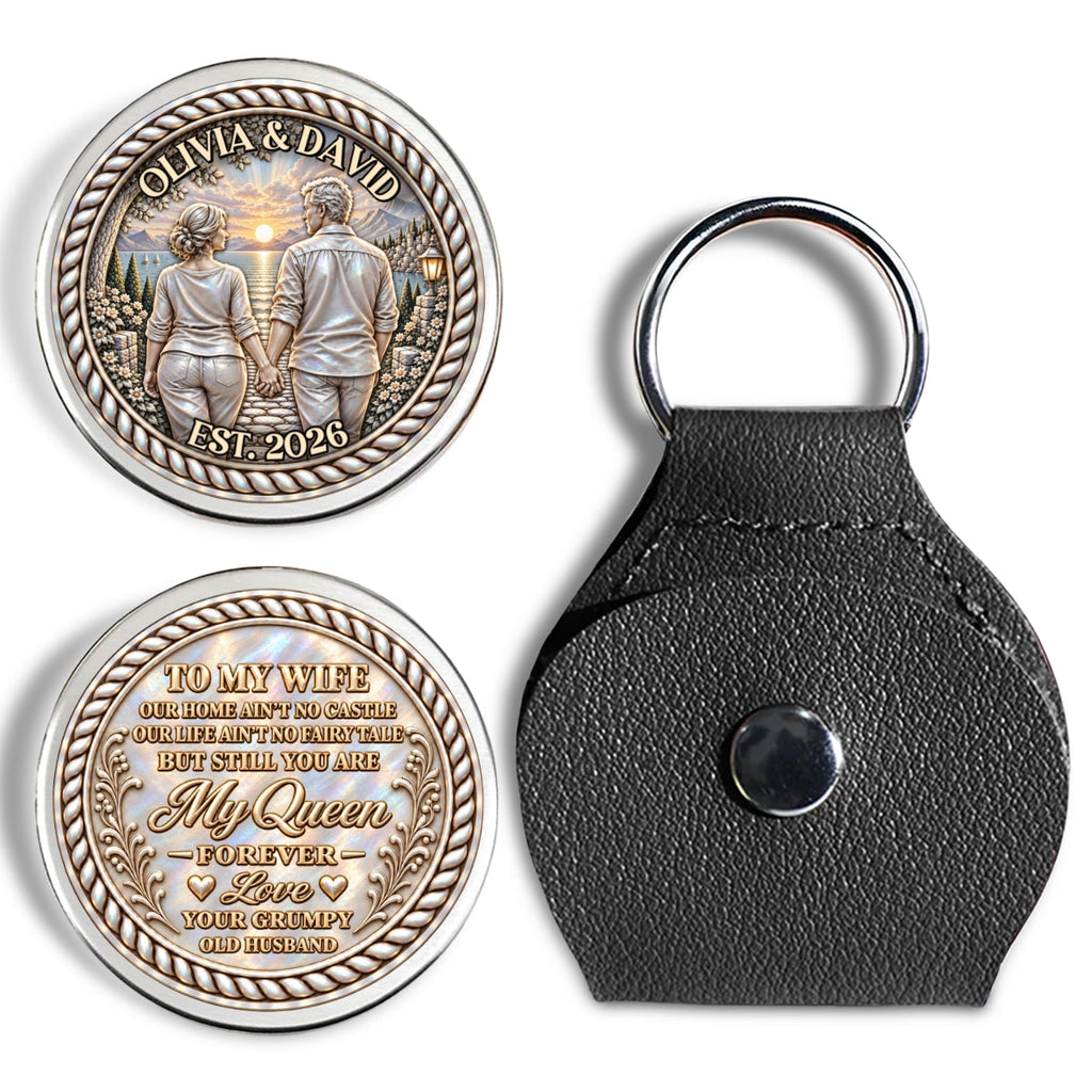 Custom Coin Keychain for Wife, Couple Anniversary Valentine's Day Gifts • Never Far Away - Personalized 3D Printing Pocket Hug