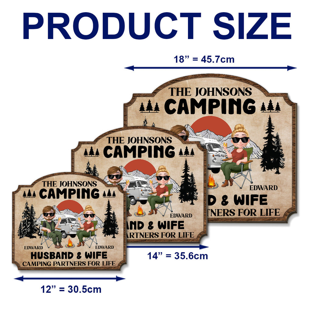 Custom Couple Campground Sign, Campsite Outdoor Wall Decor • Camping Partners For Life - Personalized Wood Sign