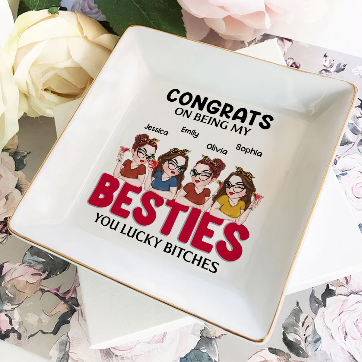 Custom Bestie Trinket Dish, Birthday Christmas Gift For Best Friend • Congrats On Being My Bestie - Personalized Jewelry Dish