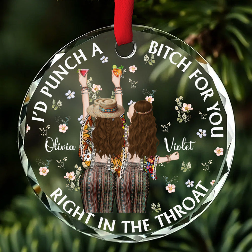 Custom Friendship Christmas Ornament, Best Friend Gift •  Punch Bitch Hippie Version - Personalized Glass Ornament