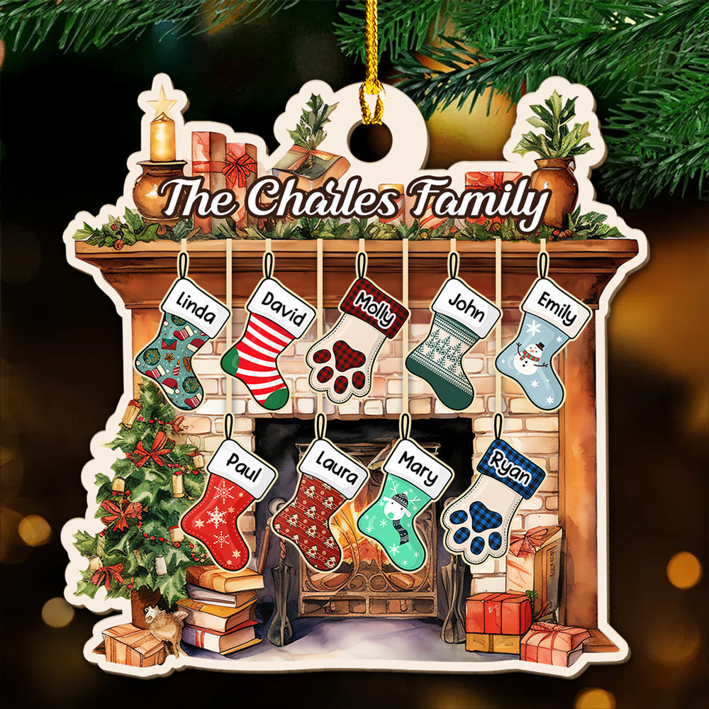 Custom Family Ornament, Christmas Gift for Family Members •  Stocking Christmas Family - Personalized Wood Ornament