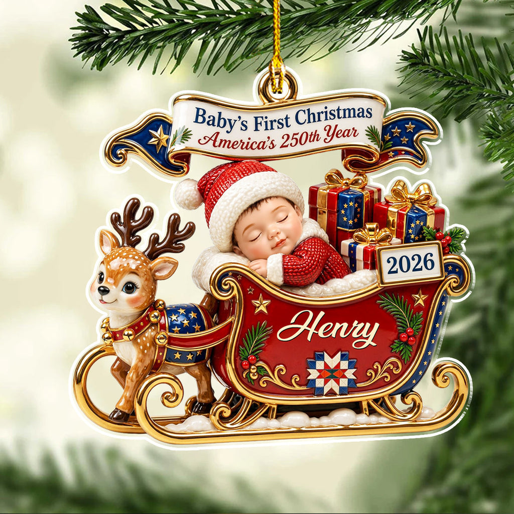 Custom Baby First Christmas Ornament for New Parents •  First Christmas 250 - Personalized Acrylic Ornament