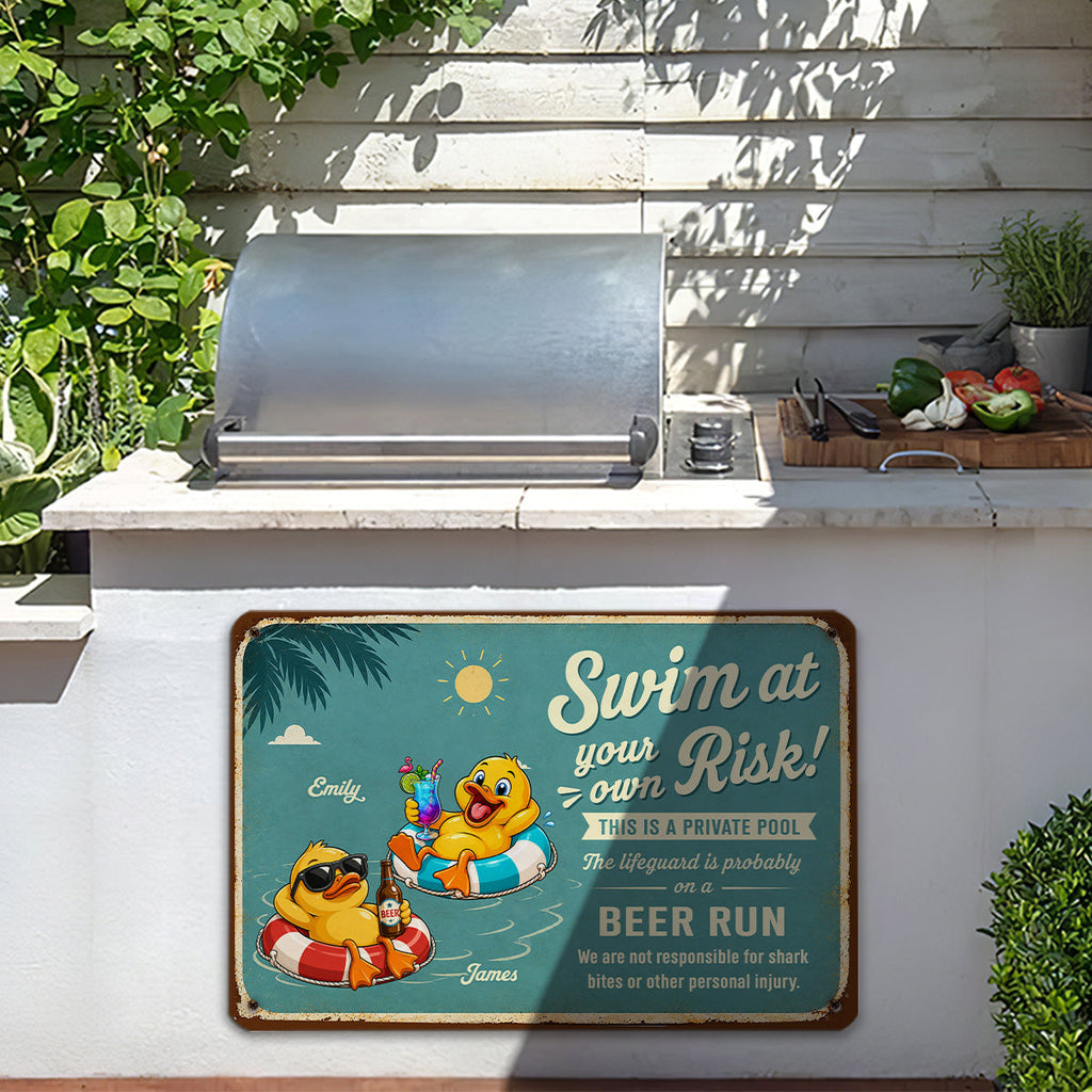 Custom Family Summer Backyard, Patio & Porch Decor • Stay Cool Drink Colder Things - Personalized Metal Sign