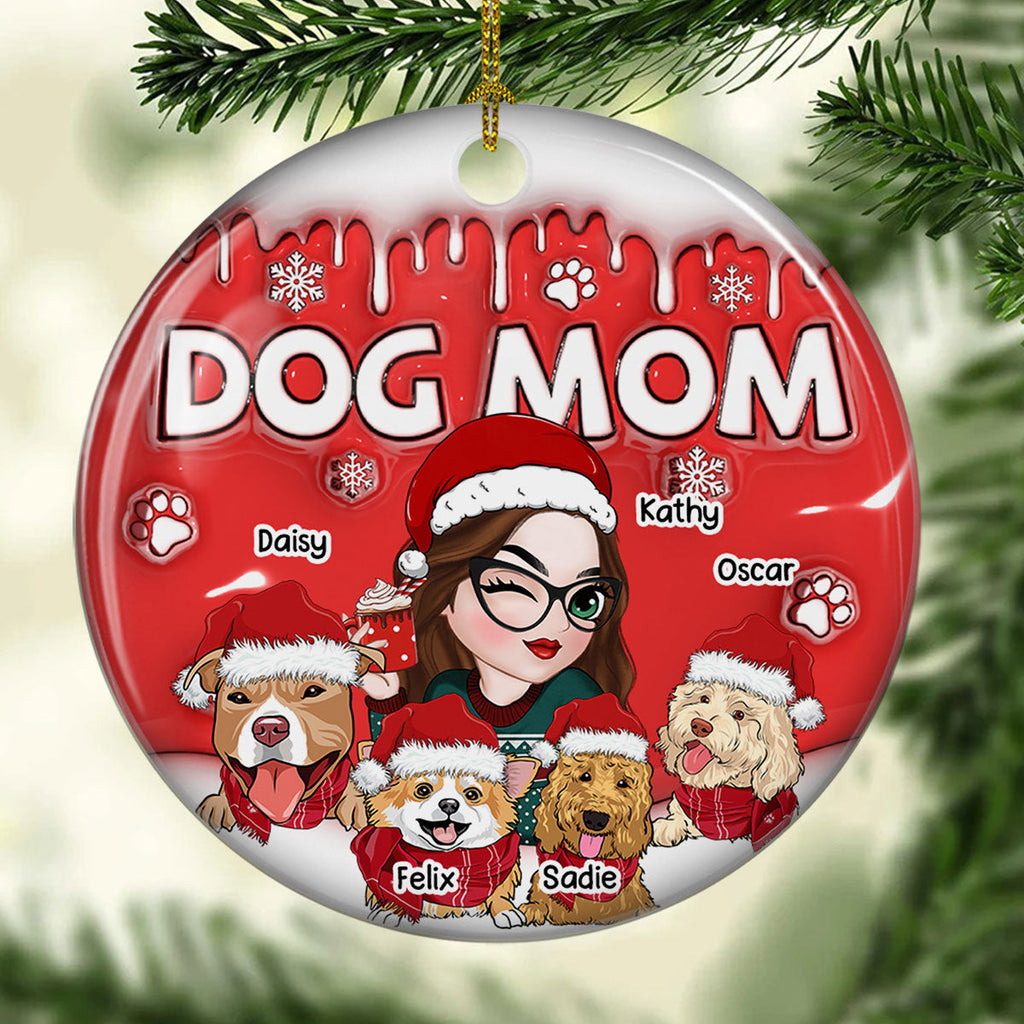 Custom Keepsake Christmas Ornament •  Dog Mom In Christmas - Personalized 3D Inflated Effect Ceramic Ornament