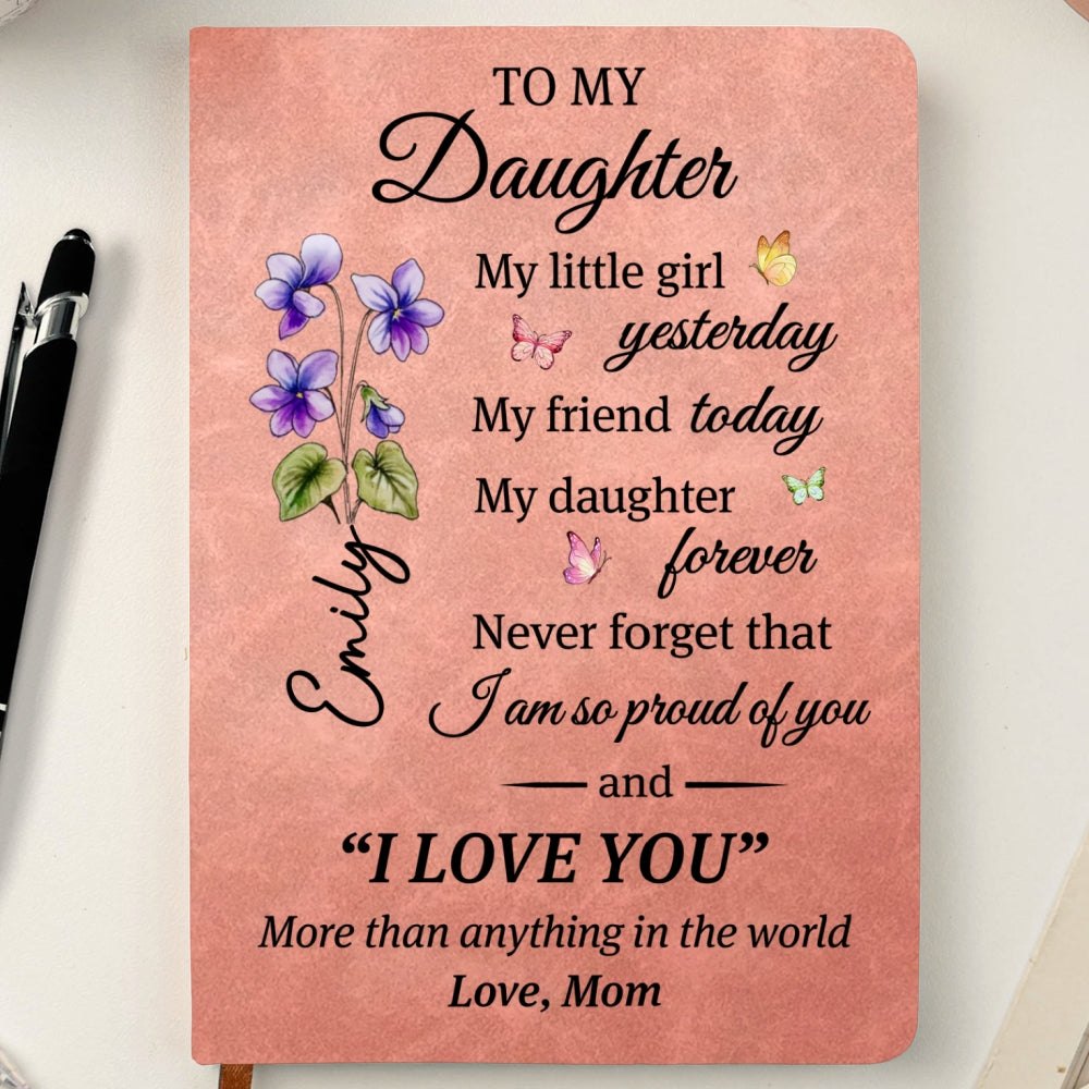 Custom Birth Flower & Name Notebook For Daughter, Granddaughter • You Are My Greatest Blessing - Personalized Leather Journal