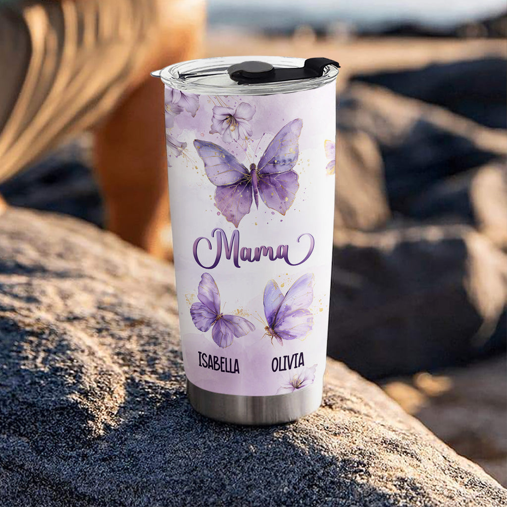 Custom Christmas Birthday Gifts For Grandma • Grandma Purple Butterfly With Flower - Personalized Tumbler