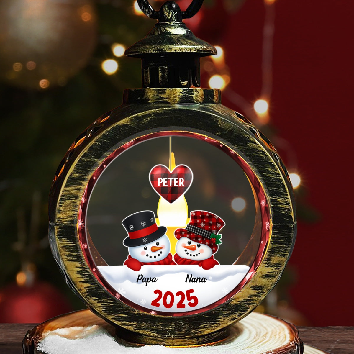 Custom Name Christmas Gifts for Grandma, Holiday Decor • Grandparents Snowman Christmas - Personalized Christmas Lantern