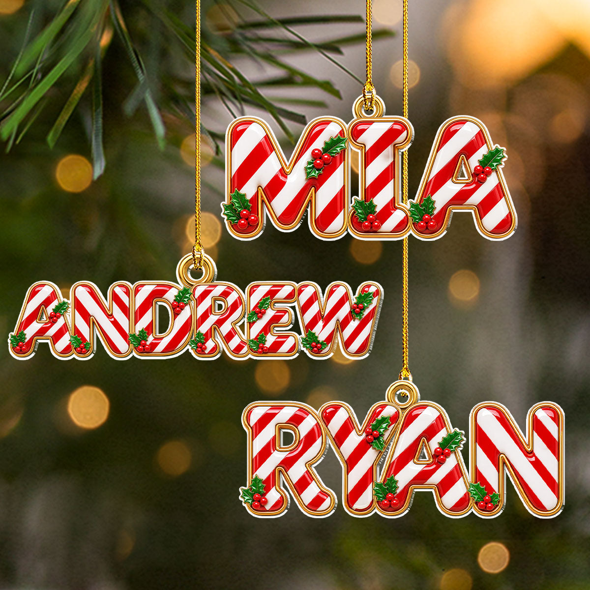 Custom Letter Christmas Ornament & Stocking Tag with Name • Family Name - Personalized Acrylic Ornament
