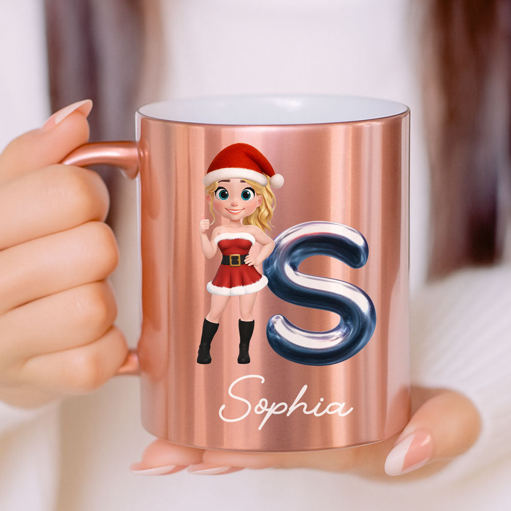 Custom Best Friend, Christmas & Birthday Friendship Keepsake Gift • Glitter Alphabet Cartoon - Personalized Metallic Mug