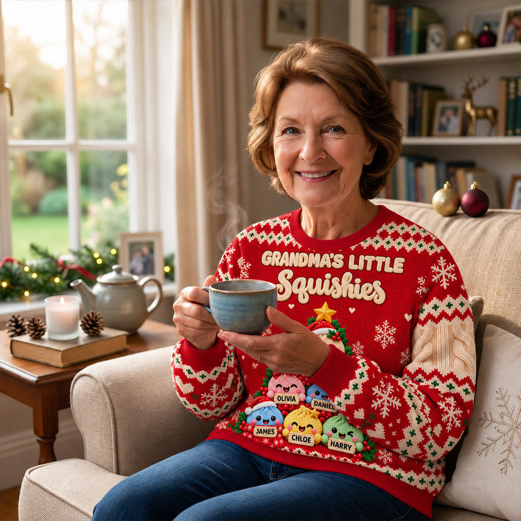 Custom Grandma Christmas Sweatshirt, Gift for Mothers • Little Squishies - Personalized All-Over-Print Sweatshirt