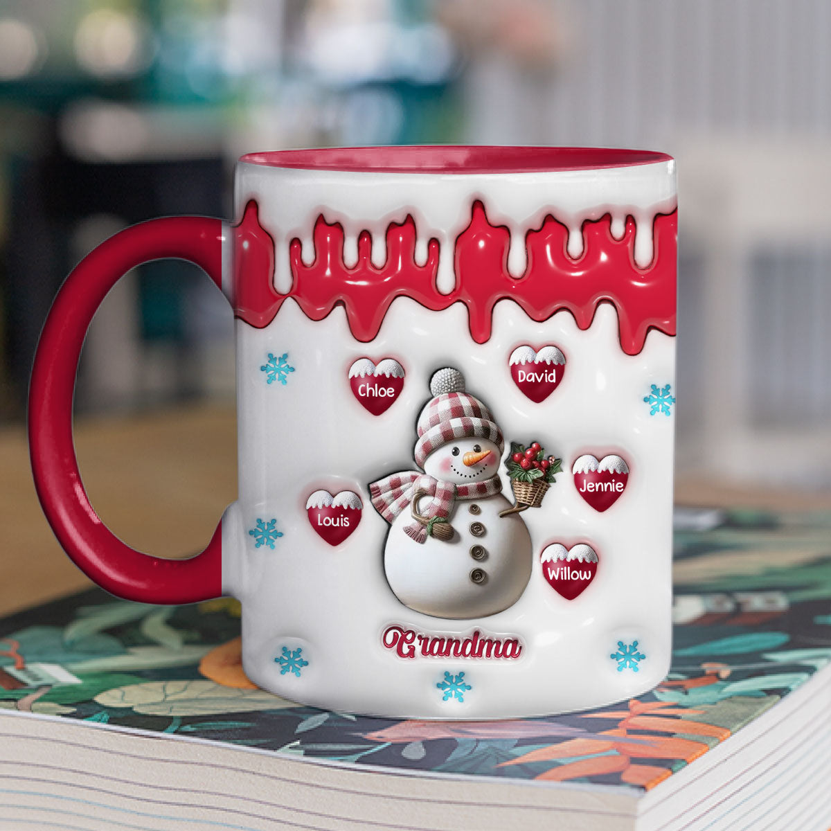 Custom Christmas & Birthday Gift For Grandma • Snowman Grandma And Grandkids - Personalized 3D Inflated Effect Accent Mug