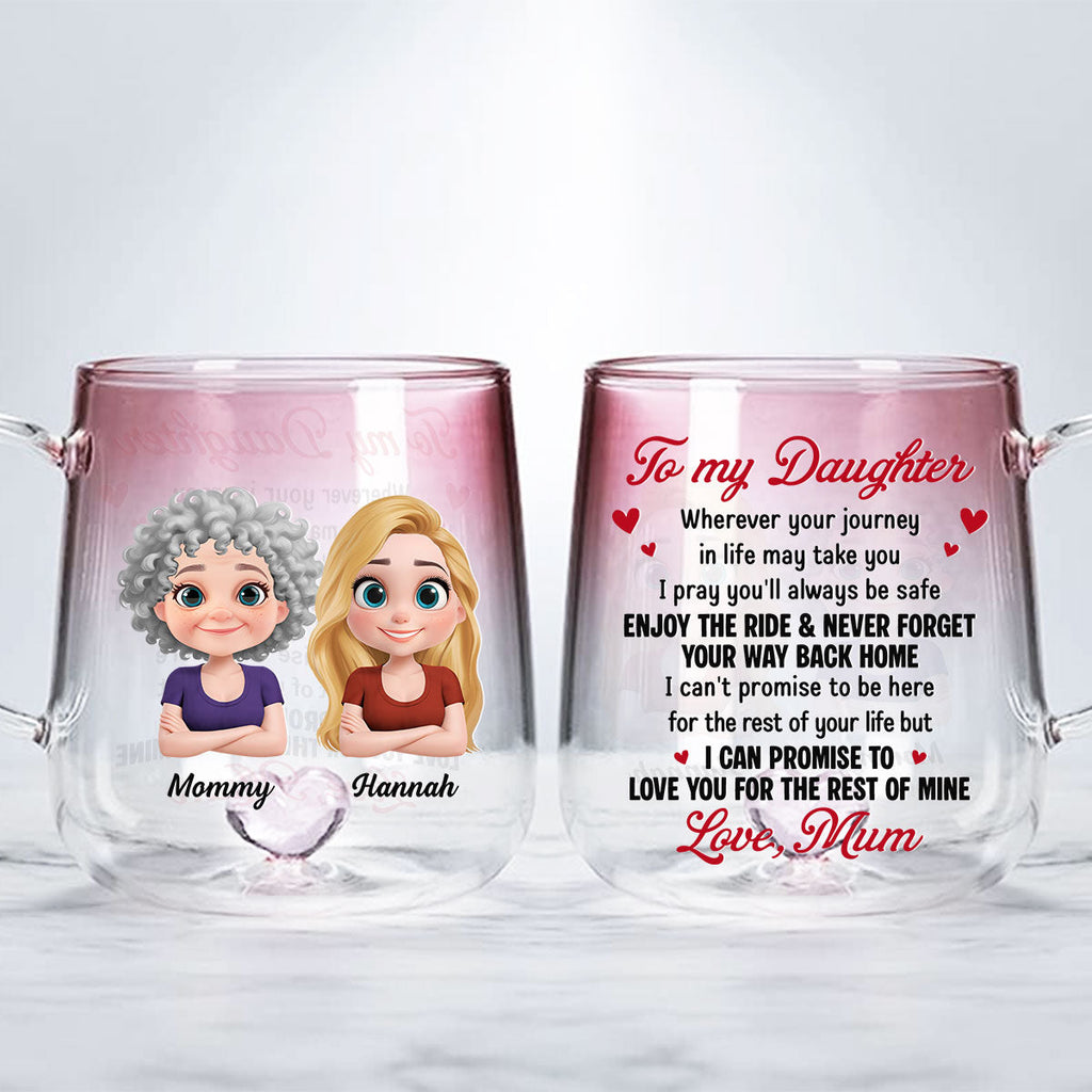 Custom Christmas & Birthday Gift for Daughter • Mom To Daughter Enjoy The Ride - Personalized Pink Gradient Glass Mug