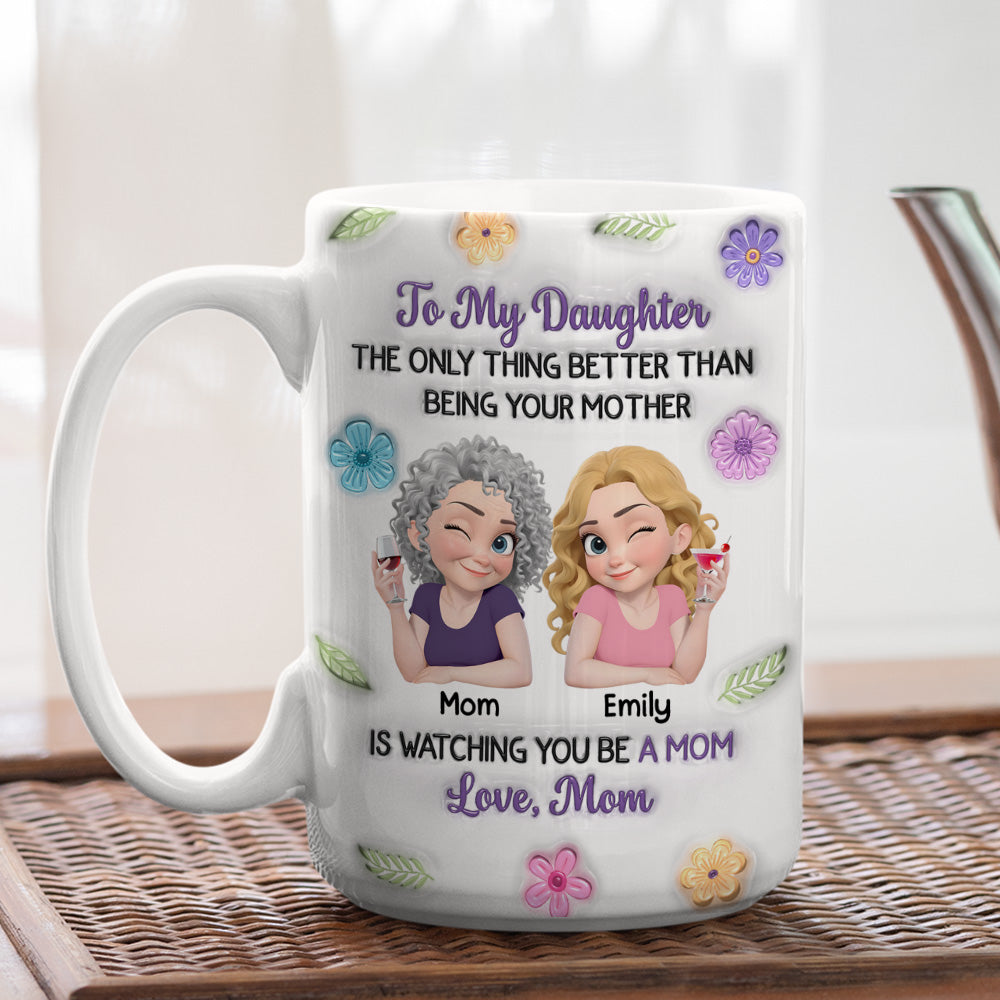 Custom Mother's Day Gift for Daughter • Linked Together Cartoon Colorful - Personalized 3D Inflated Effect Mug