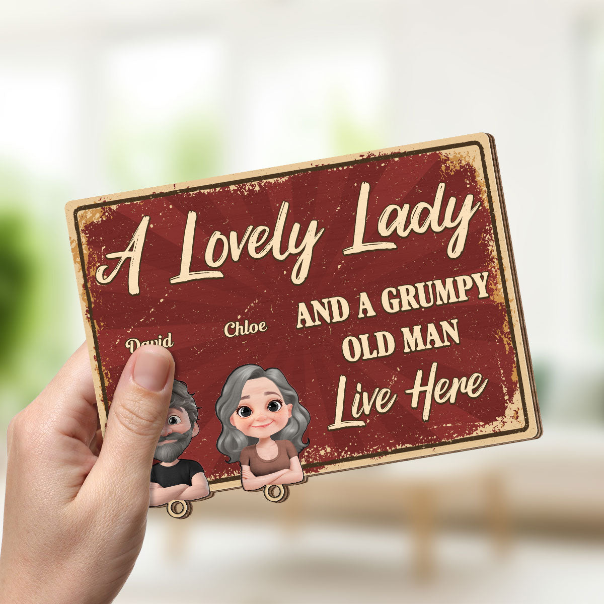A Lovely Lady And A Grumpy Man - Personalized Wooden Key Holder With Keychain