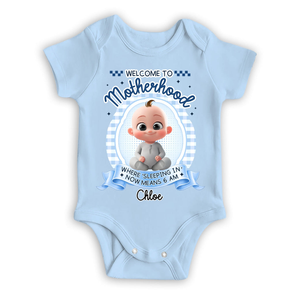Welcome To Motherhood - Personalized Baby Onesie