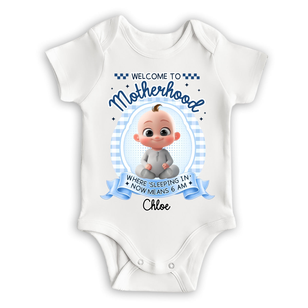 Welcome To Motherhood - Personalized Baby Onesie