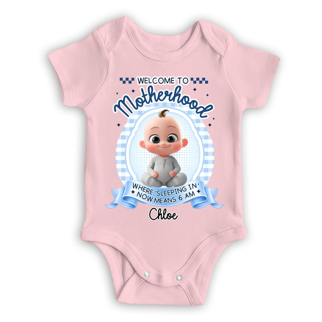 Welcome To Motherhood - Personalized Baby Onesie