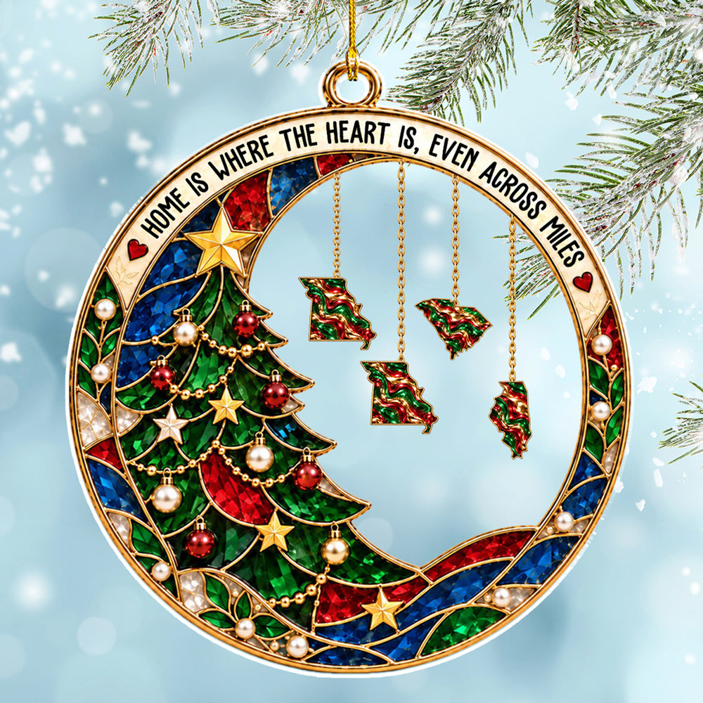 Custom Family Ornament, Christmas Gift for Family Members •  Christmas Across the Miles - Personalized Acrylic Ornament