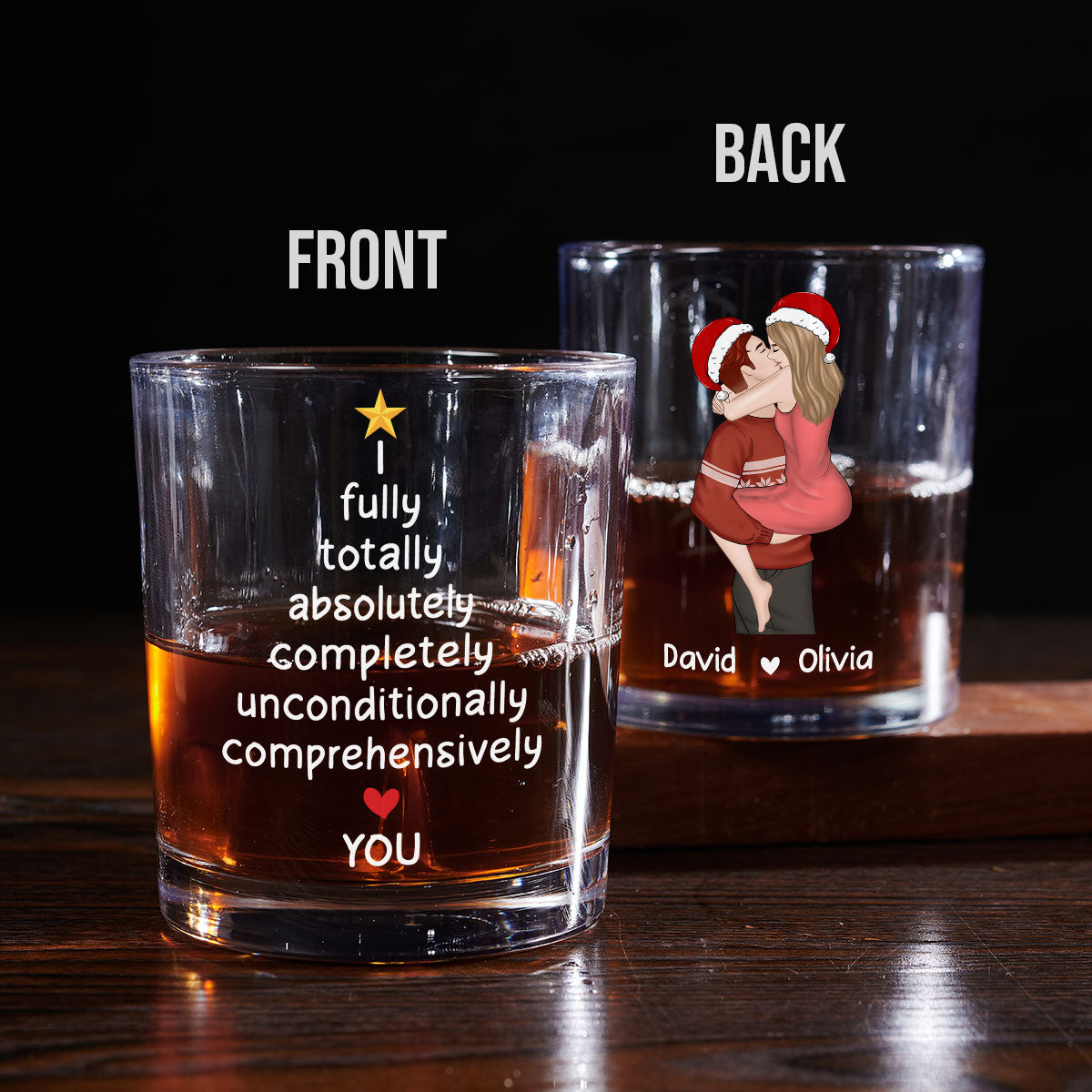 Custom Christmas Anniversary Birthday Drinkware Gifts for Couple • I Fully Love You - Personalized Whiskey Glass