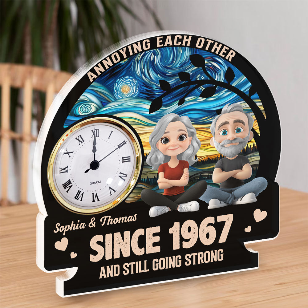 Custom Couple's Decor, Anniversary & Wedding Gift • Annoying Each Other - Personalized Acrylic Desk Clock Plaque