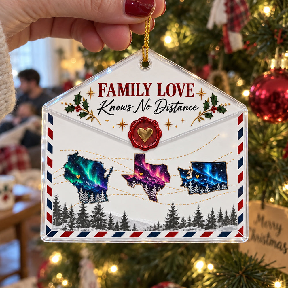 Custom Family Christmas Ornament for Long Distance Families •  Family Over Distance - Personalized Acrylic Ornament