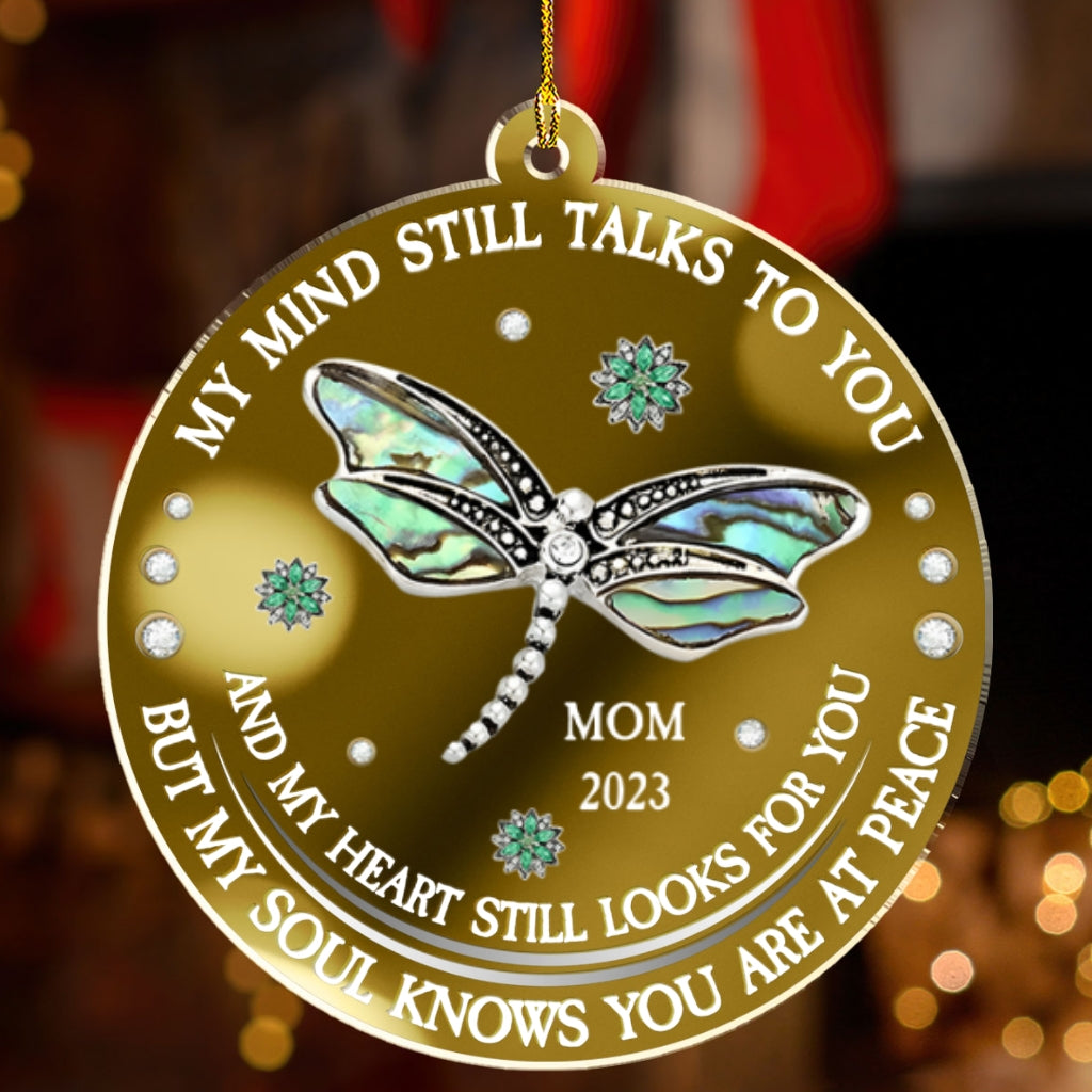 Custom Memorial Christmas Ornament, Sympathy Keepsake •  Dragonfly My Mind My Heart My Soul - Personalized Mirrored Acrylic Ornament