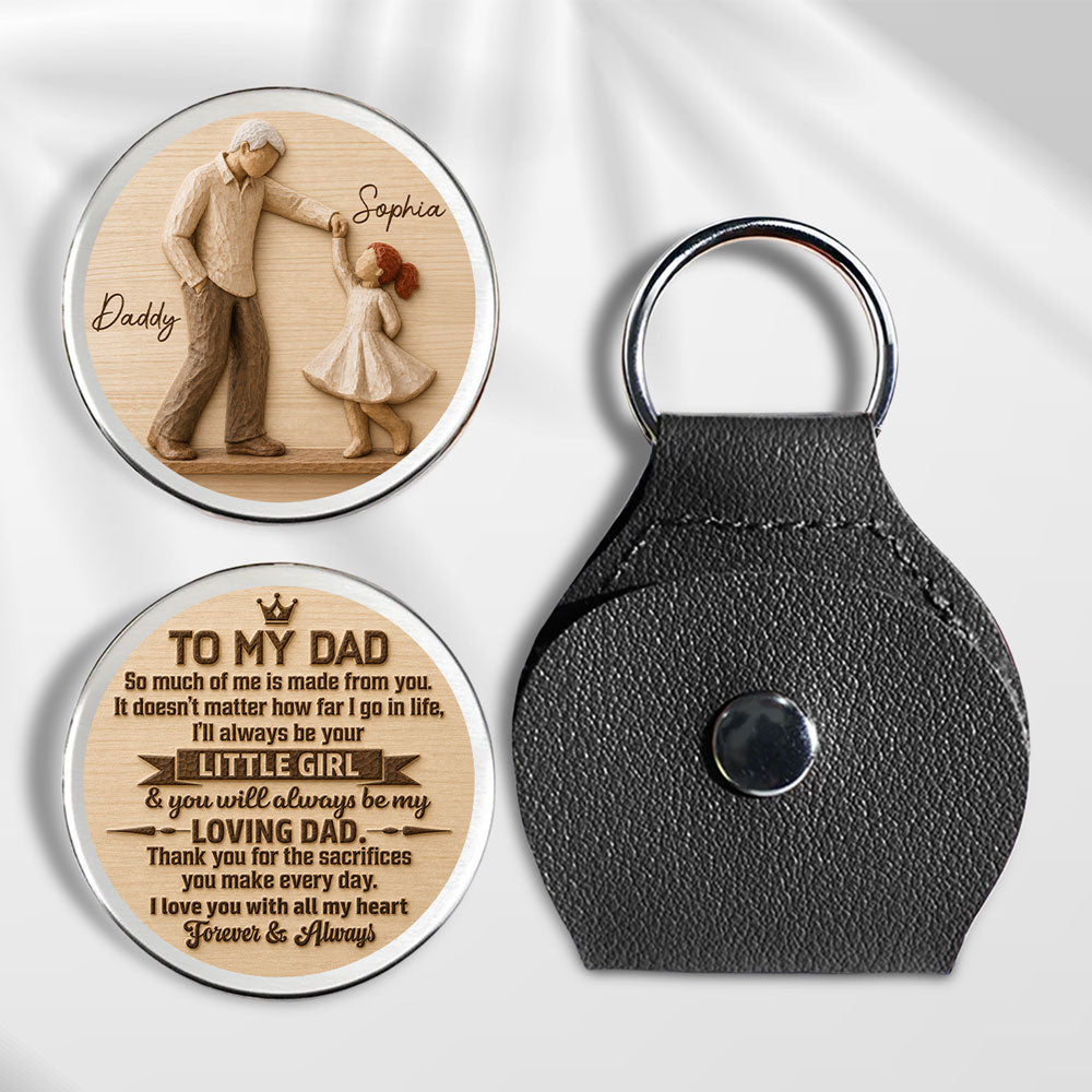 Custom Dad Coin Keychain, Father's Day Birthday Keepsake • Father And Daughter Dancing - Personalized Pocket Hug