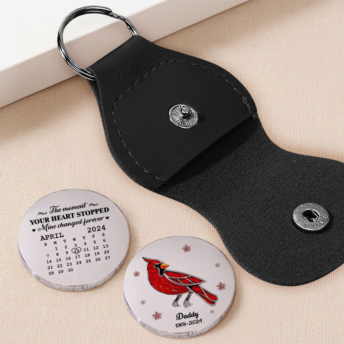 Custom Memorial Coin Keychain, Sympathy Keepsake • The Moment Your Heart Stopped - Personalized Pocket Hug