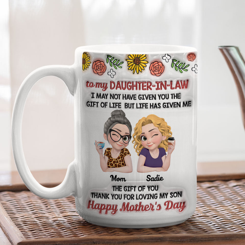 Custom Mother's Day Gift for Daughter • Thank For Loving My Son - Personalized 3D Inflated Effect Mug