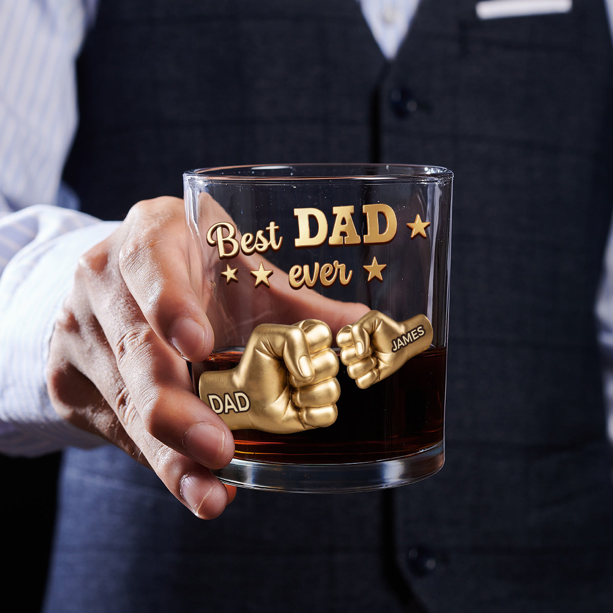 Custom Father's Day Birthday Gifts for Dad • Gold Best Dad - Personalized Whiskey Glass