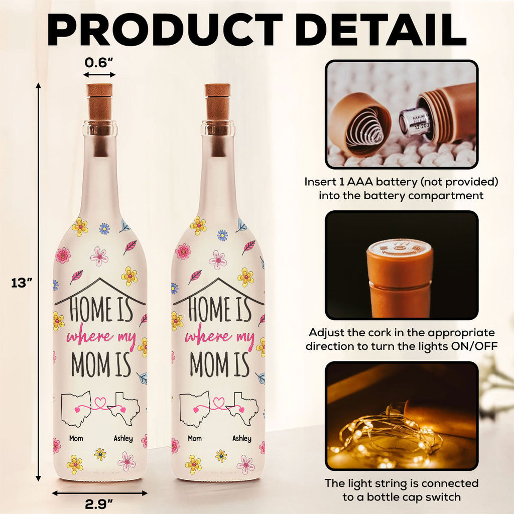Home Is Where My Mom Is - Personalized 3D Inflated Effect Bottle Lamp