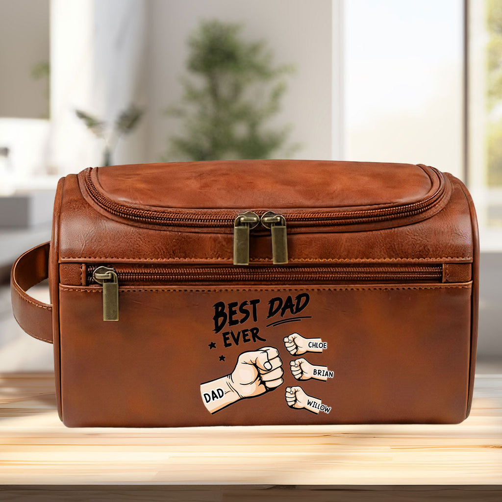 Best Dad Ever - Personalized Leather Toiletry Bag