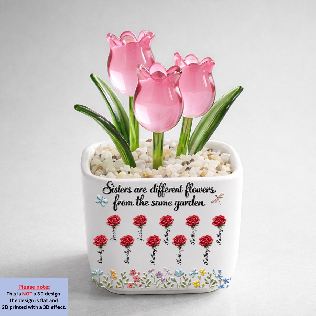 Custom Flower Keepsake, Glass Home Decor Gift for Soul Sister • Sisters Are Different Flowers - Personalized Glass Everlasting Tulips