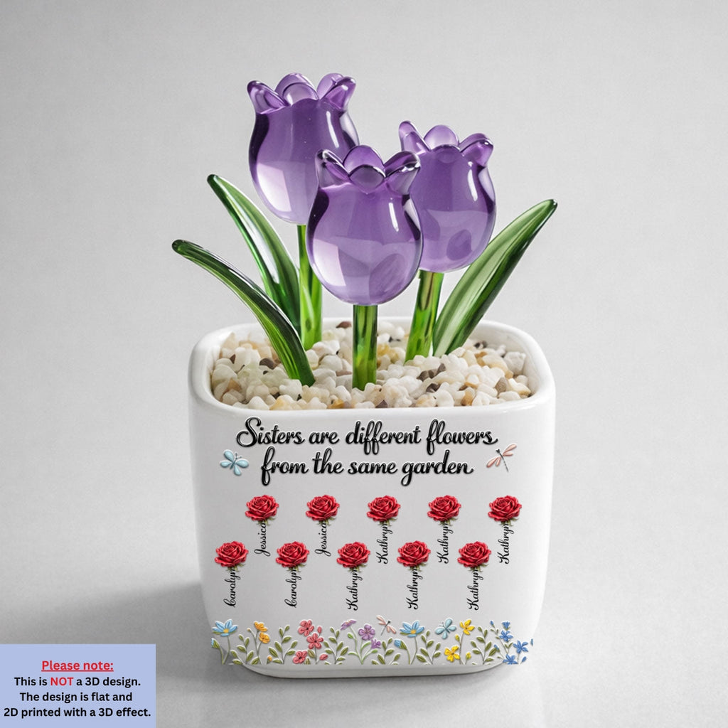 Custom Flower Keepsake, Glass Home Decor Gift for Soul Sister • Sisters Are Different Flowers - Personalized Glass Everlasting Tulips