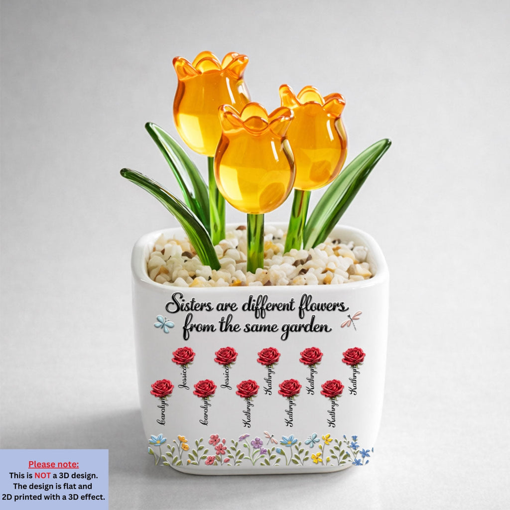 Custom Flower Keepsake, Glass Home Decor Gift for Soul Sister • Sisters Are Different Flowers - Personalized Glass Everlasting Tulips
