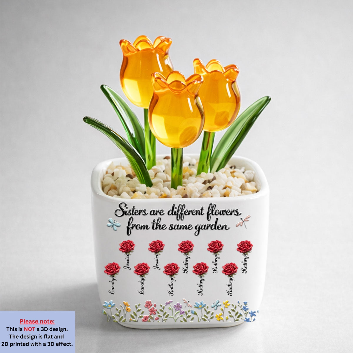 Custom Flower Keepsake, Glass Home Decor Gift for Soul Sister • Sisters Are Different Flowers - Personalized Glass Everlasting Tulips